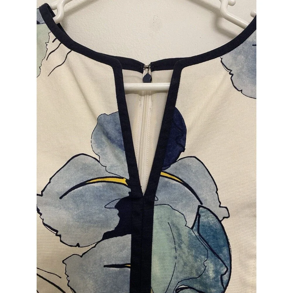 Tory Burch Edith Floral Midi Shift Dress Sz 6 Sleeveless Watercolor Iris Office